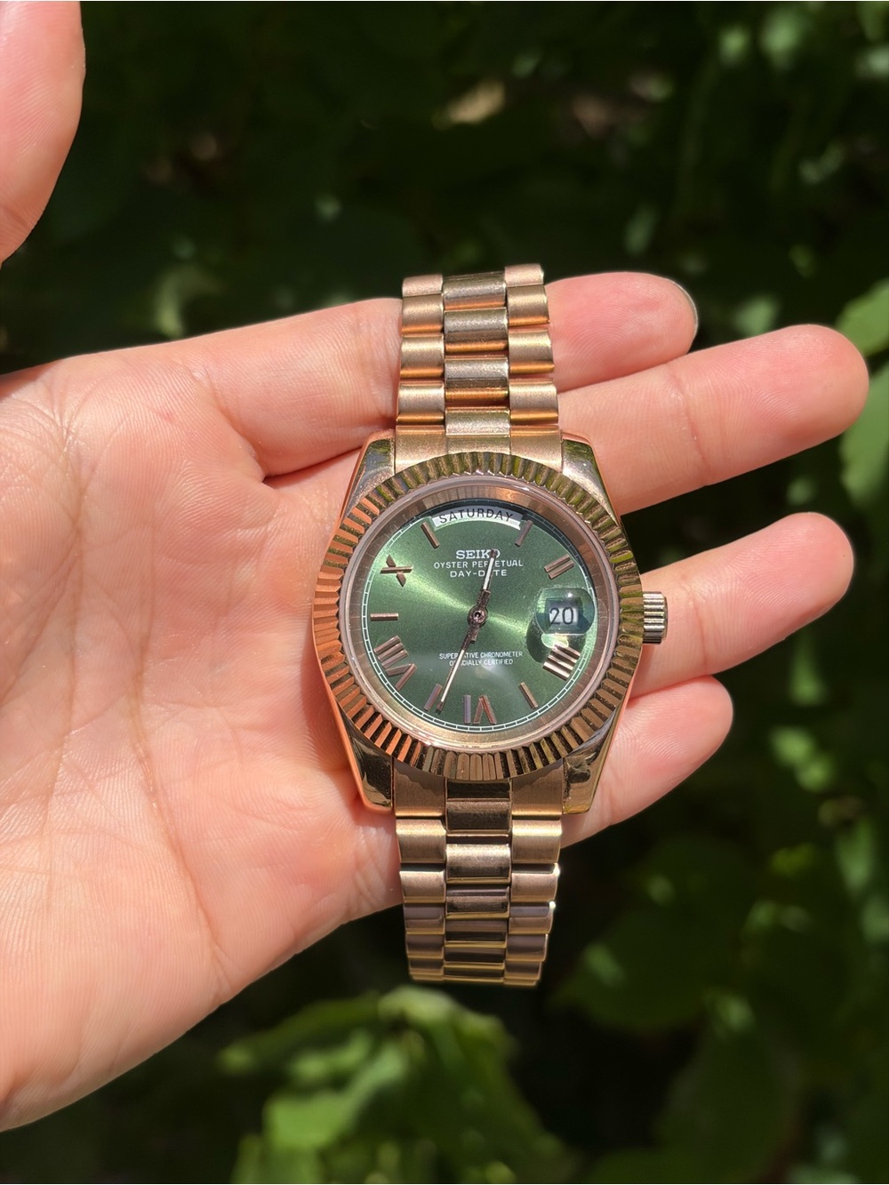 SEIKO Mod Rose Gold Tone Green Dial Day-Date Watch